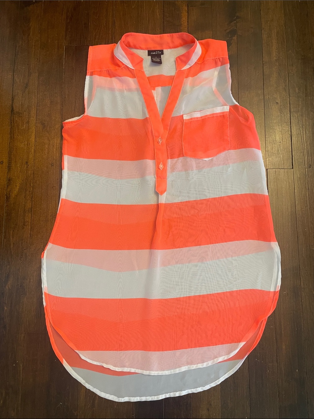 Rue21 Coral & White Striped Sleeveless Tunic Blouse